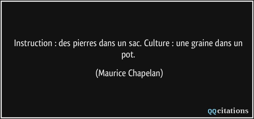 Instruction : des pierres dans un sac. Culture : une graine dans un pot.  - Maurice Chapelan