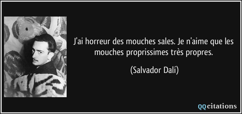 J'ai horreur des mouches sales. Je n'aime que les mouches proprissimes/très propres.  - Salvador Dalí