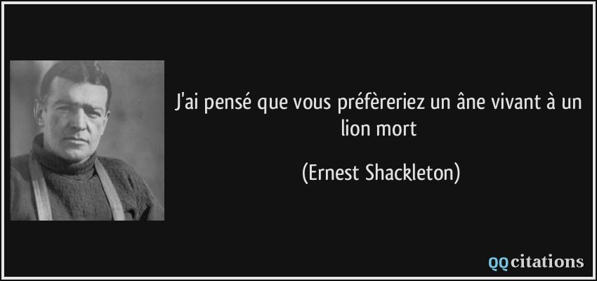 J'ai pensé que vous préfèreriez un âne vivant à un lion mort  - Ernest Shackleton