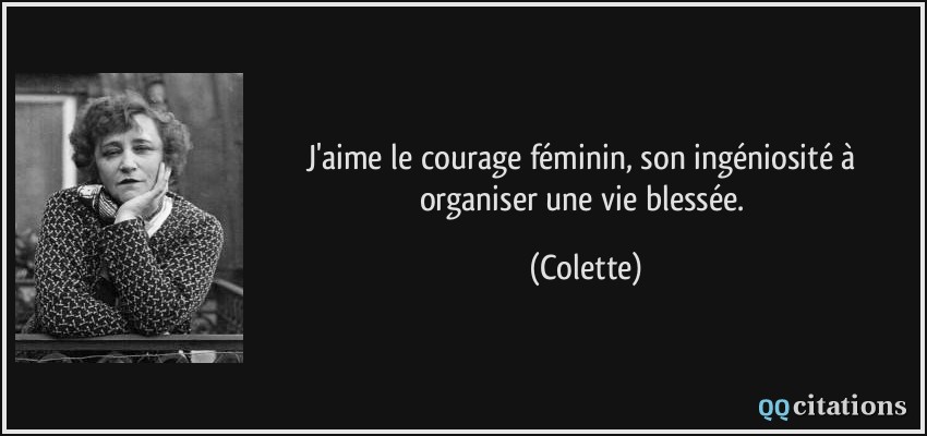 J'aime le courage féminin, son ingéniosité à organiser une vie blessée.  - Colette