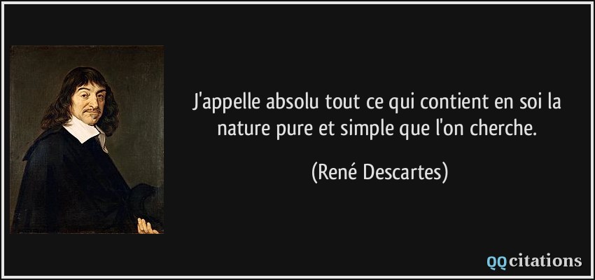 J'appelle absolu tout ce qui contient en soi la nature pure et simple que l'on cherche.  - René Descartes