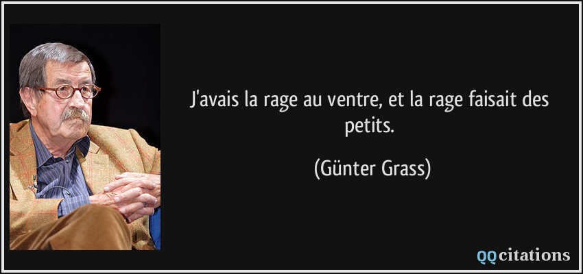 J'avais la rage au ventre, et la rage faisait des petits.  - Günter Grass