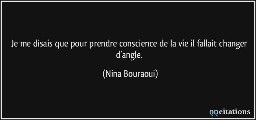 Je me disais que pour prendre conscience de la vie il fallait changer d'angle.  - Nina Bouraoui