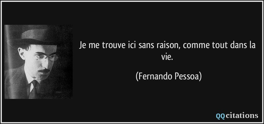 Je me trouve ici sans raison, comme tout dans la vie.  - Fernando Pessoa