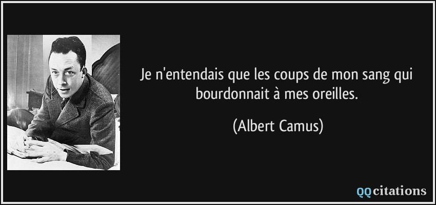 Je n'entendais que les coups de mon sang qui bourdonnait à mes oreilles.  - Albert Camus
