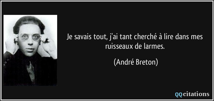 Je savais tout, j'ai tant cherché à lire dans mes ruisseaux de larmes.  - André Breton