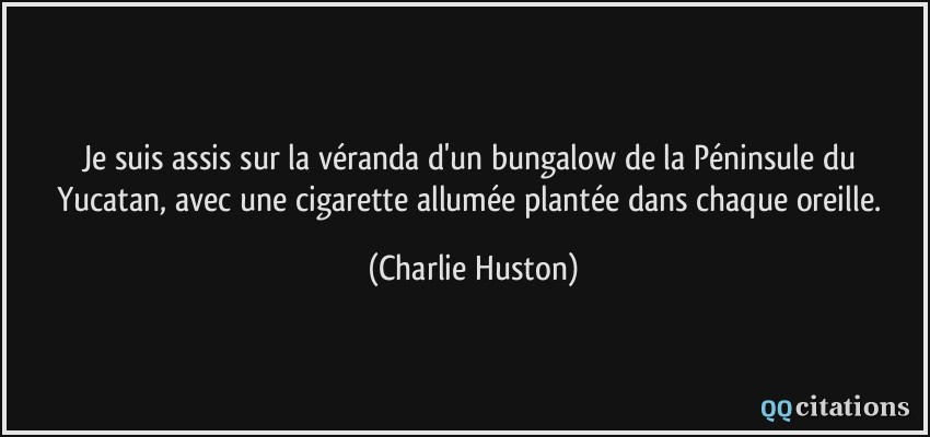 Je suis assis sur la véranda d'un bungalow de la Péninsule du Yucatan, avec une cigarette allumée plantée dans chaque oreille.  - Charlie Huston