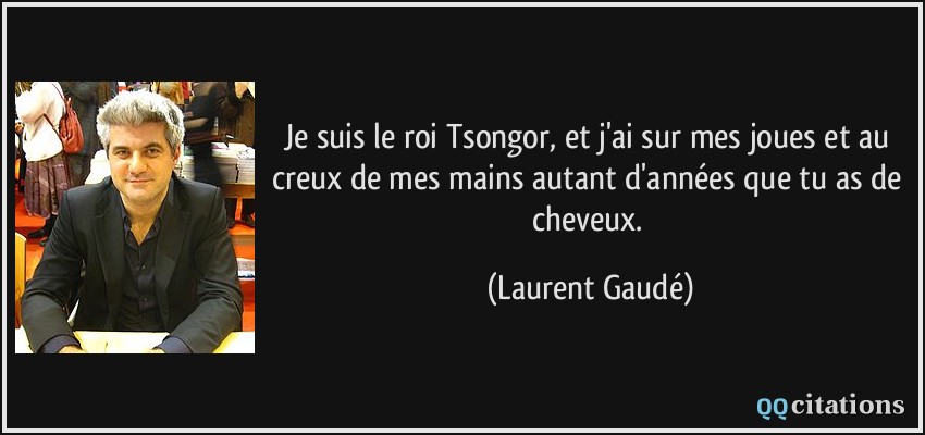Je suis le roi Tsongor, et j'ai sur mes joues et au creux de mes mains autant d'années que tu as de cheveux.  - Laurent Gaudé