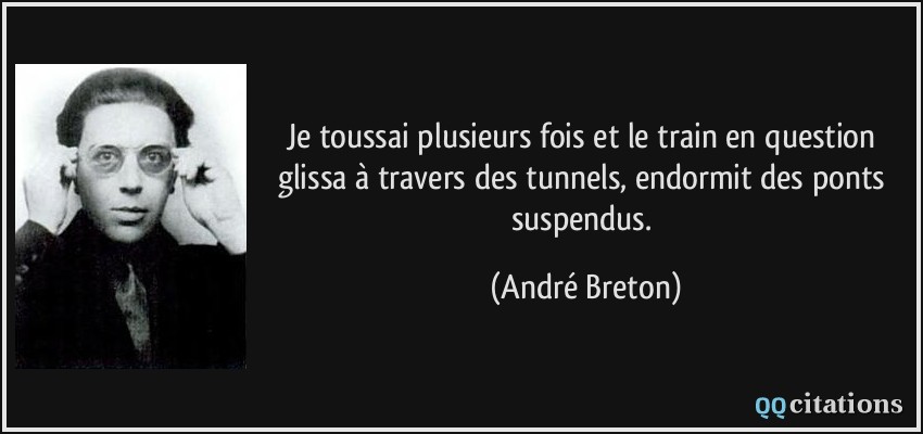 Je toussai plusieurs fois et le train en question glissa à travers des tunnels, endormit des ponts suspendus.  - André Breton