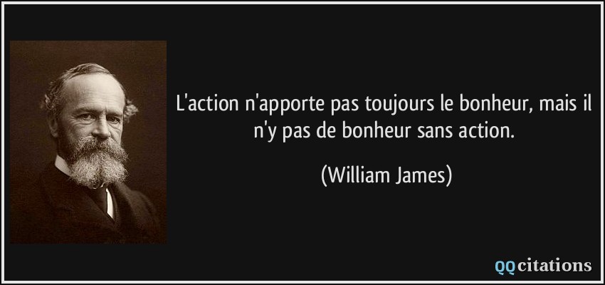L'action n'apporte pas toujours le bonheur, mais il n'y pas de bonheur sans action.  - William James