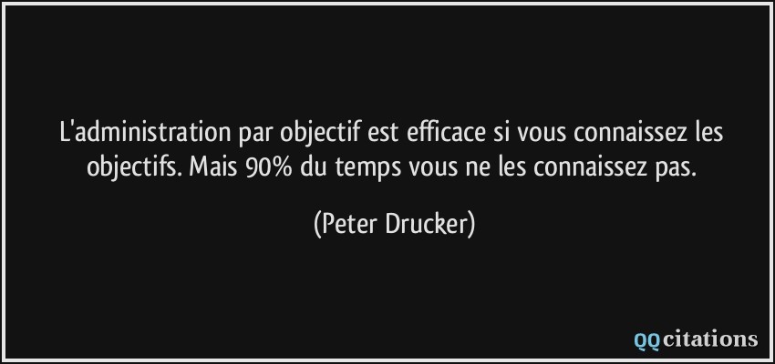 L'administration par objectif est efficace si vous connaissez les objectifs. Mais 90% du temps vous ne les connaissez pas.  - Peter Drucker