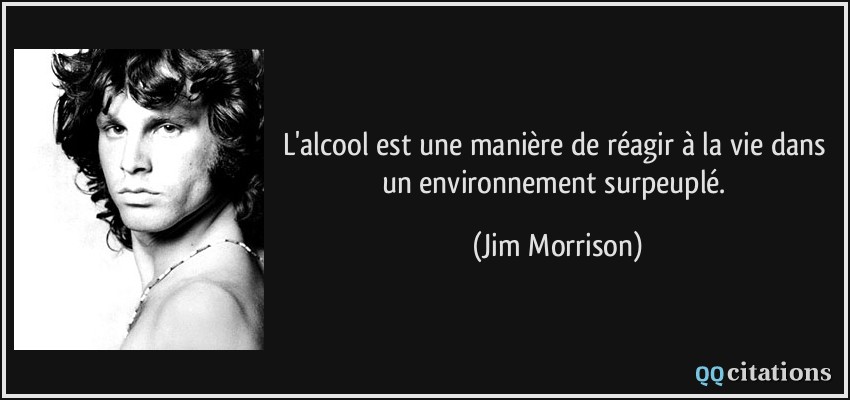 L'alcool est une manière de réagir à la vie dans un environnement surpeuplé.  - Jim Morrison