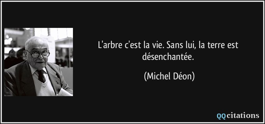 L'arbre c'est la vie. Sans lui, la terre est désenchantée.  - Michel Déon