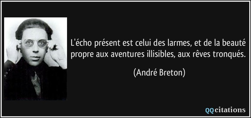 L'écho présent est celui des larmes, et de la beauté propre aux aventures illisibles, aux rêves tronqués.  - André Breton