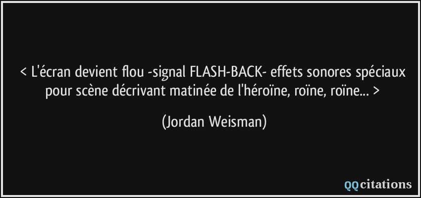< L'écran devient flou -signal FLASH-BACK- effets sonores spéciaux pour scène décrivant matinée de l'héroïne, roïne, roïne... >  - Jordan Weisman