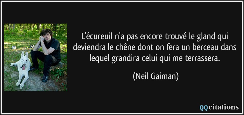 L'écureuil n'a pas encore trouvé le gland qui deviendra le chêne dont on fera un berceau dans lequel grandira celui qui me terrassera.  - Neil Gaiman