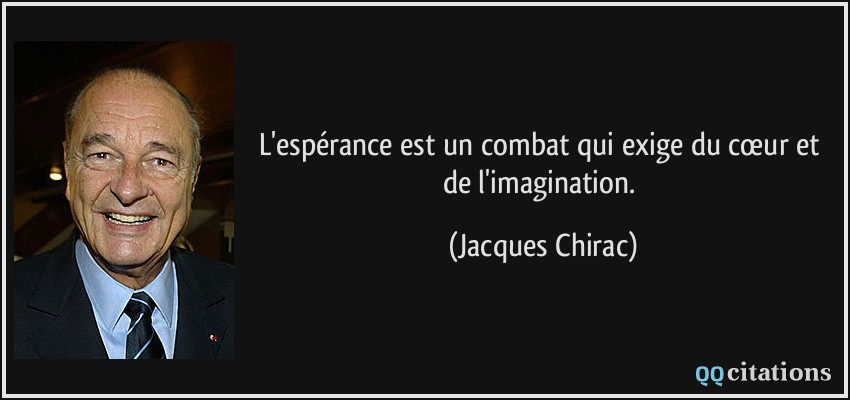 L'espérance est un combat qui exige du cœur et de l'imagination.  - Jacques Chirac