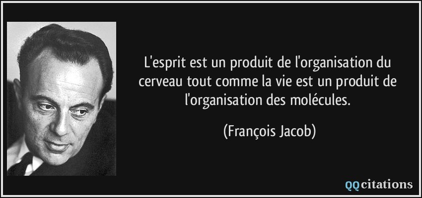 L'esprit est un produit de l'organisation du cerveau tout comme la vie est un produit de l'organisation des molécules.  - François Jacob