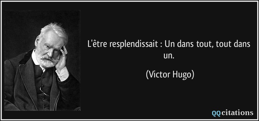 L'être resplendissait : Un dans tout, tout dans un.  - Victor Hugo