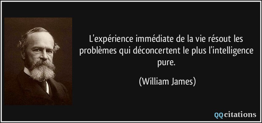 L'expérience immédiate de la vie résout les problèmes qui déconcertent le plus l'intelligence pure.  - William James