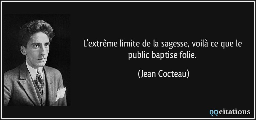 L'extrême limite de la sagesse, voilà ce que le public baptise folie.  - Jean Cocteau