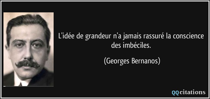 L'idée de grandeur n'a jamais rassuré la conscience des imbéciles.  - Georges Bernanos