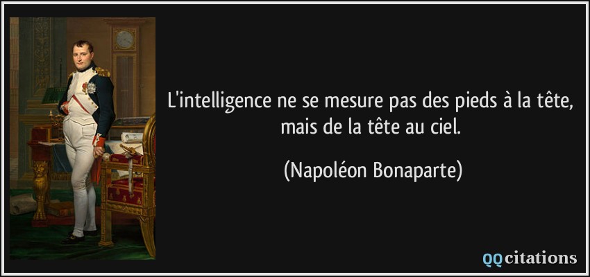 L'intelligence ne se mesure pas des pieds à la tête, mais de la tête au ciel.  - Napoléon Bonaparte