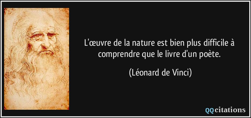L'œuvre de la nature est bien plus difficile à comprendre que le livre d'un poète.  - Léonard de Vinci