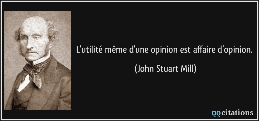 L'utilité même d'une opinion est affaire d'opinion.  - John Stuart Mill