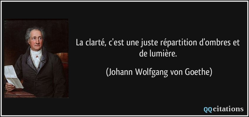 La clarté, c'est une juste répartition d'ombres et de lumière.  - Johann Wolfgang von Goethe