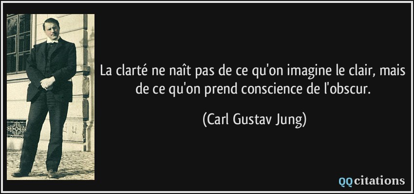 La clarté ne naît pas de ce qu'on imagine le clair, mais de ce qu'on prend conscience de l'obscur.  - Carl Gustav Jung