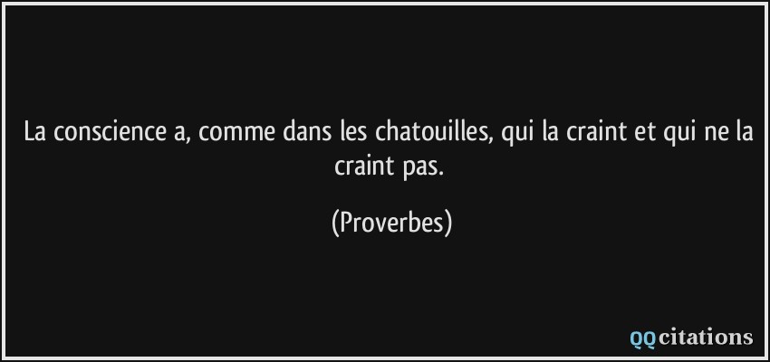 La conscience a, comme dans les chatouilles, qui la craint et qui ne la craint pas.  - Proverbes