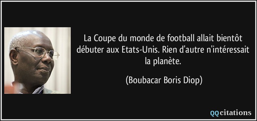 La Coupe du monde de football allait bientôt débuter aux Etats-Unis. Rien d'autre n'intéressait la planète.  - Boubacar Boris Diop