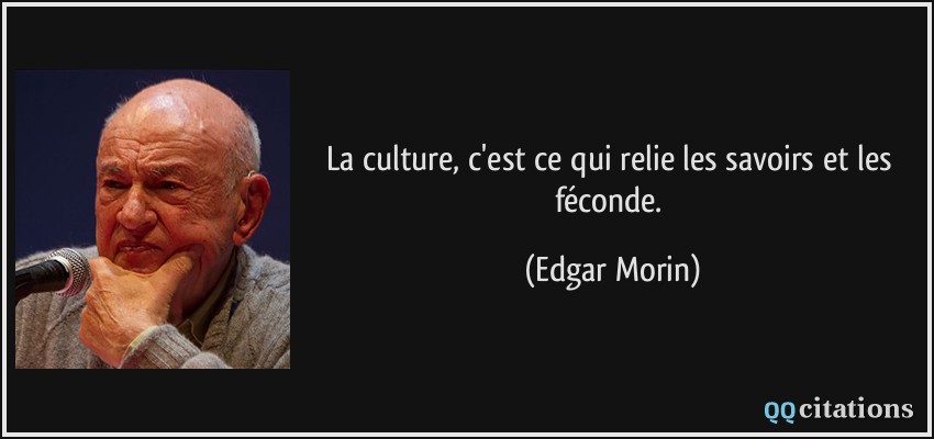 La culture, c'est ce qui relie les savoirs et les féconde.  - Edgar Morin