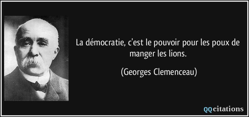 La démocratie, c'est le pouvoir pour les poux de manger les lions.  - Georges Clemenceau