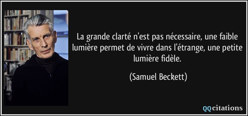 La grande clarté n'est pas nécessaire, une faible lumière permet de vivre dans l'étrange, une petite lumière fidèle.  - Samuel Beckett