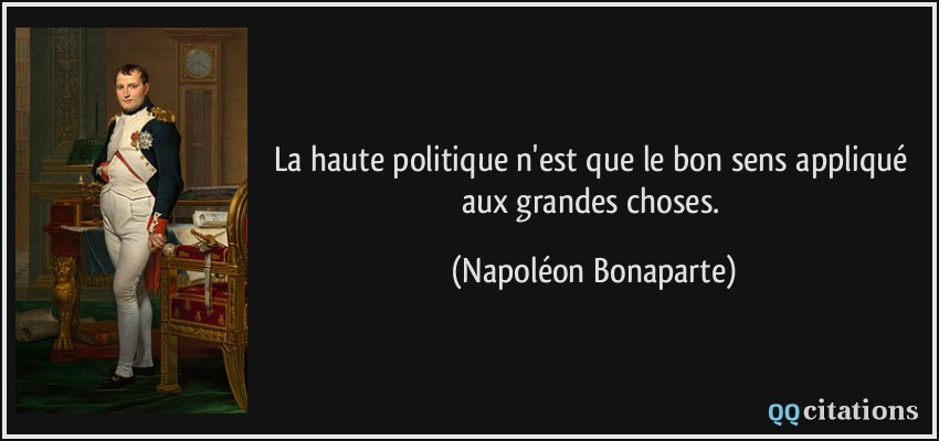 La haute politique n'est que le bon sens appliqué aux grandes choses.  - Napoléon Bonaparte