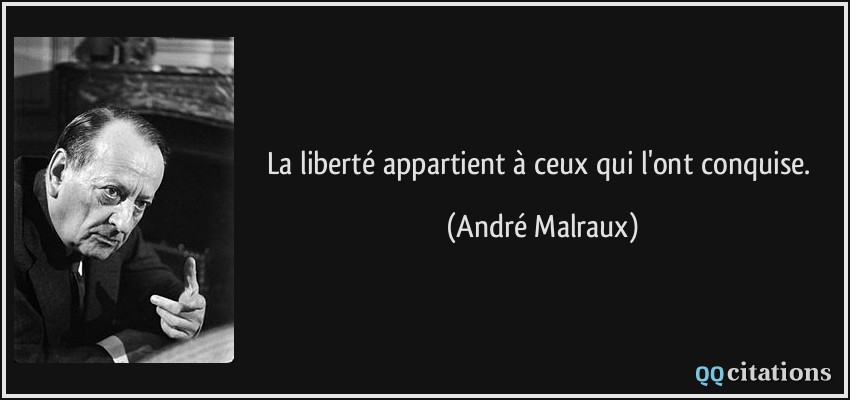 La liberté appartient à ceux qui l'ont conquise.  - André Malraux