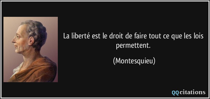 La liberté est le droit de faire tout ce que les lois permettent.  - Montesquieu