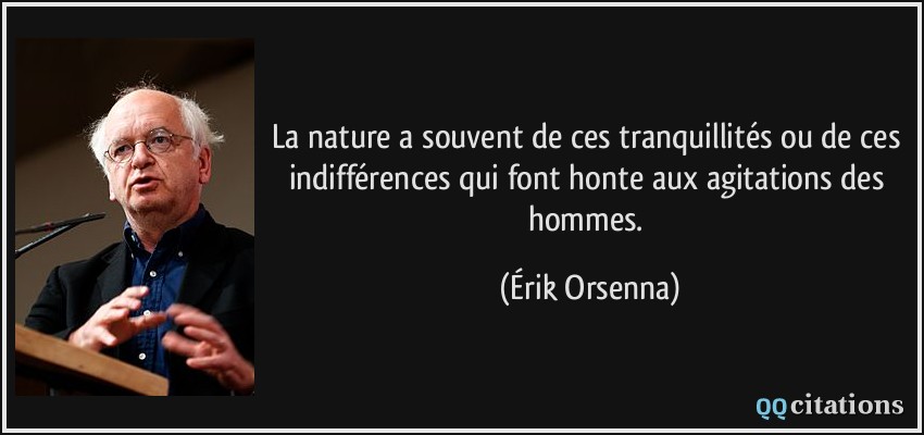 La nature a souvent de ces tranquillités ou de ces indifférences qui font honte aux agitations des hommes.  - Érik Orsenna