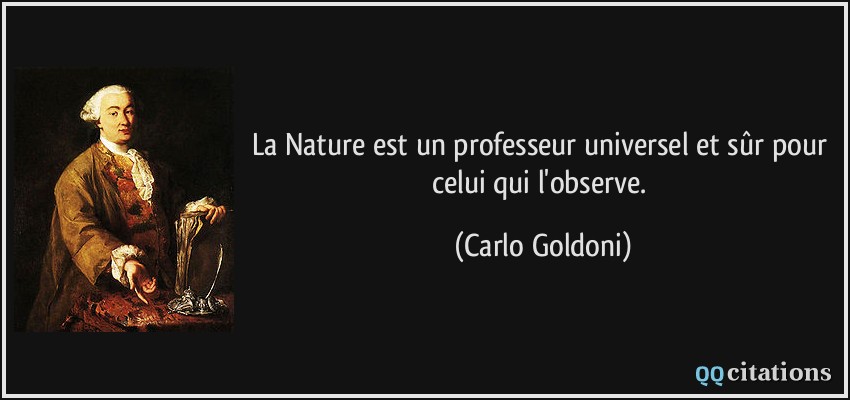 La Nature est un professeur universel et sûr pour celui qui l'observe.  - Carlo Goldoni