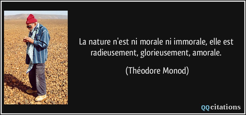 La nature n'est ni morale ni immorale, elle est radieusement, glorieusement, amorale.  - Théodore Monod