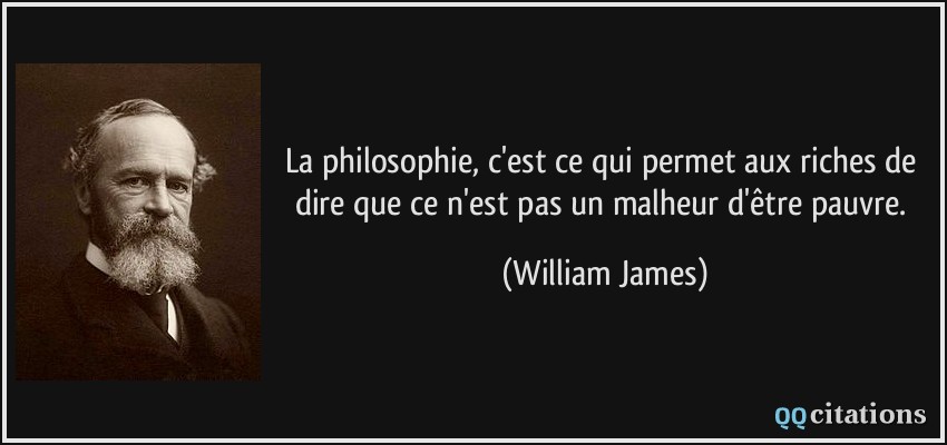 La philosophie, c'est ce qui permet aux riches de dire que ce n'est pas un malheur d'être pauvre.  - William James