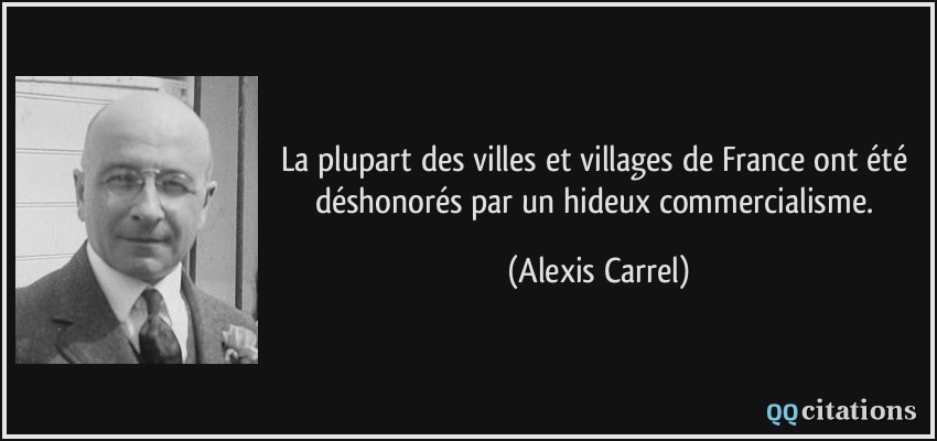 La plupart des villes et villages de France ont été déshonorés par un hideux commercialisme.  - Alexis Carrel