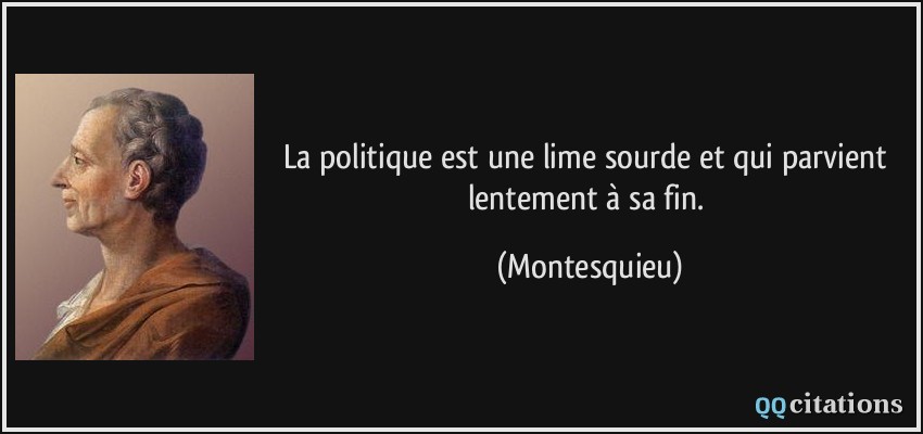 La politique est une lime sourde et qui parvient lentement à sa fin.  - Montesquieu