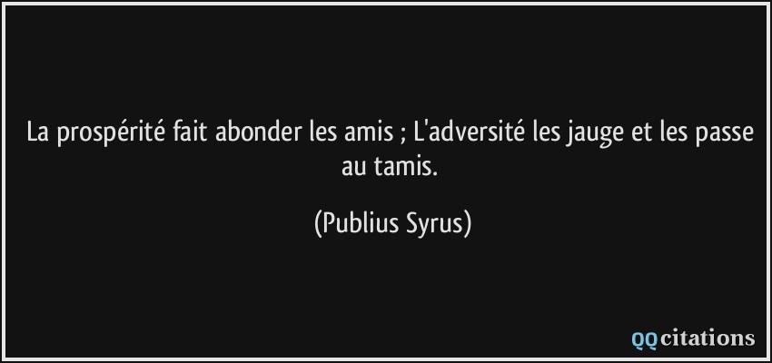 La prospérité fait abonder les amis ; L'adversité les jauge et les passe au tamis.  - Publius Syrus