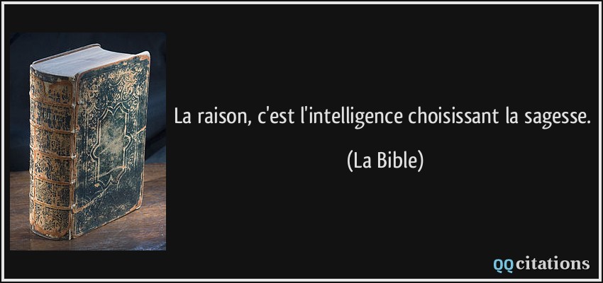 La raison, c'est l'intelligence choisissant la sagesse.  - La Bible