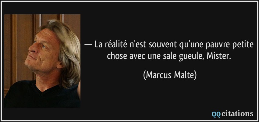 — La réalité n'est souvent qu'une pauvre petite chose avec une sale gueule, Mister.  - Marcus Malte