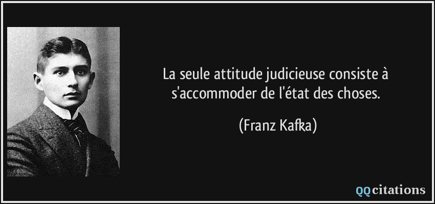 La seule attitude judicieuse consiste à s'accommoder de l'état des choses.  - Franz Kafka
