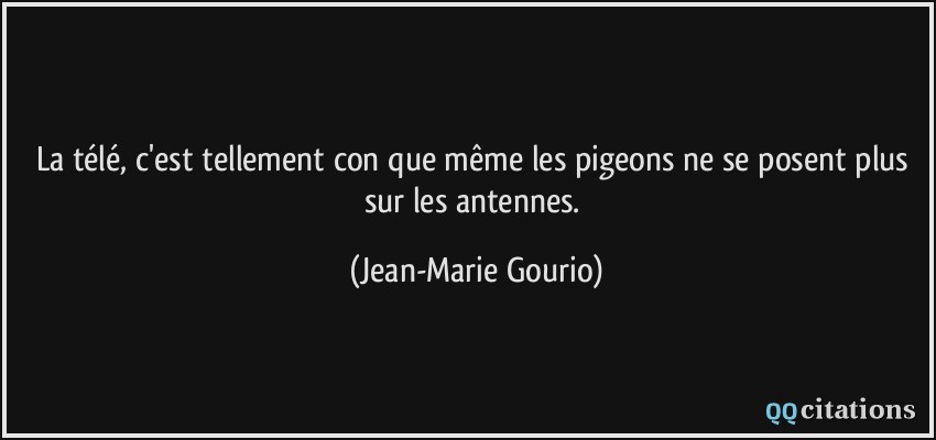 La télé, c'est tellement con que même les pigeons ne se posent plus sur les antennes.  - Jean-Marie Gourio
